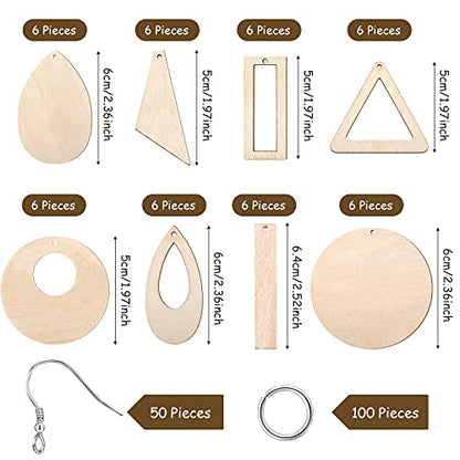 Hicarer 197 Pieces Wooden Dangle Earring Making Kit, Including 48 Pieces Wooden DIY Pendants 100 Pieces Jump Rings and 49 Pieces Earring Hooks for