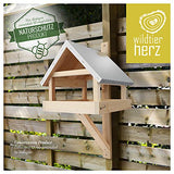Wild Animal Heart XL Wooden Birdhouse with Weatherproof Metal Roof - Solid Wood Wall Bird Feeding House for Birds - Hanging Bird Feeding House wildtier herz