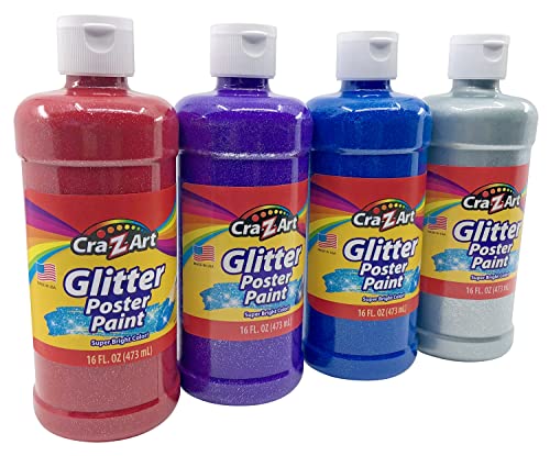 Cra-Z-Art Washable Glitter Paint Bulk Pack 4ct, Assorted Colors 16oz each bottle Cra-Z-Art