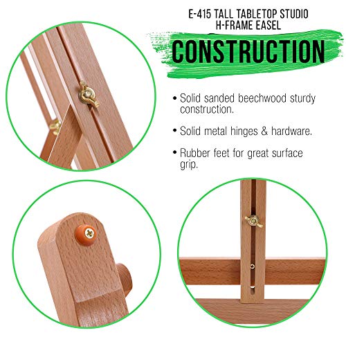 U.S. Art Supply Medium Tabletop Wooden H-Frame Studio Easel - Artists Adjustable Beechwood Painting and Display Easel, Holds Up To 27" Canvas, US Art Supply