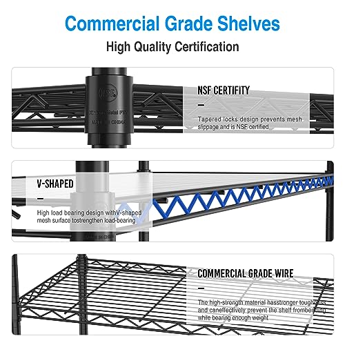 3 Tier NSF Wire Shelf Shelving Unit, 18 x 48 x 54 Inch 3000lbs Capacity Heavy Duty Adjustable Storage Rack with 5in Wheels/Leveling Feet and Shelf - WoodArtSupply