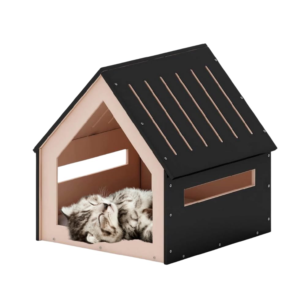 POLIPETS Medium House for Pets, Wooden House for Pets for Interiors, Resistant Wood with Cushion for Dog Included, Minimalist, Elegant and Resistant, - WoodArtSupply