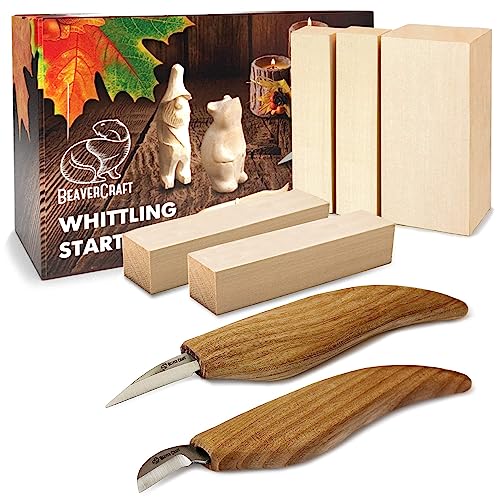 BeaverCraft Wood Carving Kit S16 Wood Whittling Kit for Beginners Kids Wood Carving Set - Whittling knife, Chip Wood Carving Knife, Basswood Carving