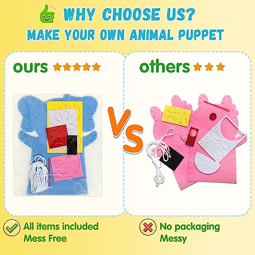 Creatoy Animal Hand Puppet Crafts Kit for Kids 8pcs Sewing Kits for Girls 4-9 Felt DIY Sewing Projects Toddler Activities Story Telling Pretend Play UrSIM