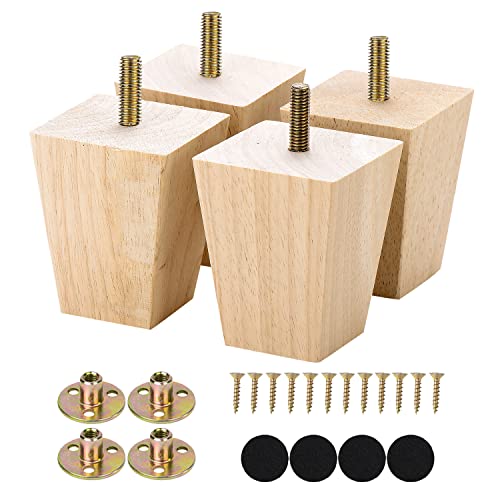 Michanco 3 Inch Unfinished Wood Furniture Legs Set of 4 DIY Square Tapared Wood Furniture Feet for Couch Sofa
