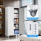 Aobabo Metal Storage Cabinet with Wheels,Heavy Duty Office Storage Cabinet with Lock,Steel Cabinet with 2 Doors and 4 Adjustable Shelves for Office Aobabo