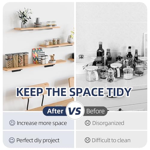 Starunder 8 Pack Floating Shelf Brackets,12 Inch Heavy Duty Industrial Shelf Bracket, Black Metal L Brackets for Shelves Support DIY(1/5 Inch Starunder