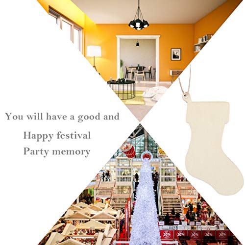 EXCEART 50Pcs Christmas Wooden Stockings Cutouts Wooden Pieces Unfinished Wood Slices for DIY Wood Crafts Stockings Embellishments Christmas Tree EXCEART