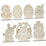 TEHAUX 7pcs Home Rabbit Decoration Animal Figurine Decor Unfinished Wood Easter Egg Easter Bunny Decor Easter Statues Spring Decor for Home Wood TEHAUX