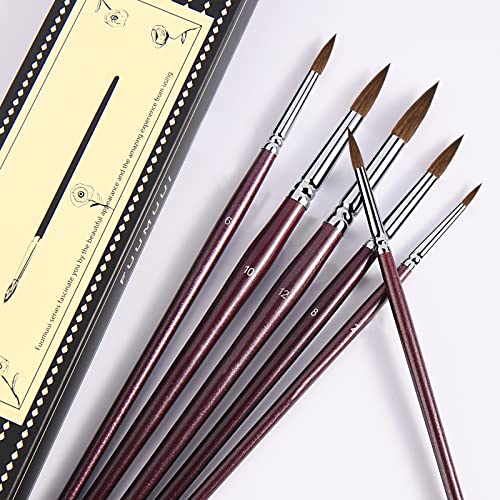 Kolinsky Watercolor Brush Set Pure Kolinsky Sable Hair Pointed Round Art Paintbrushes Premium 6 Pcs Round Tip Paint Brush Artist Acrylic Brush for - WoodArtSupply