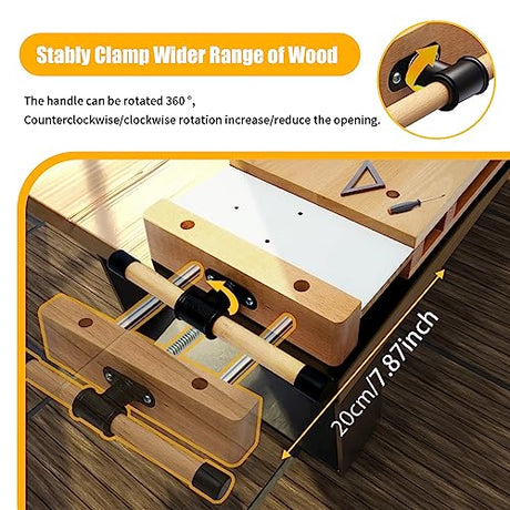 Fetcoi Woodworking Bench Vise - Hard Wood | Dual Guide Rods | 4 Bench Dogs | 2 Clips - Portable Quick Release Front Vise Workbench Wood Vise Work Fetcoi