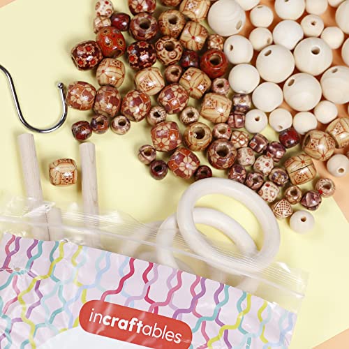 Incraftables Macrame Kits for Adults Beginners & Kids. Macrame Supplies with Natural Cotton Macrame Rope Cord, Wooden Sticks, Rings, Wood Beads, S Incraftables