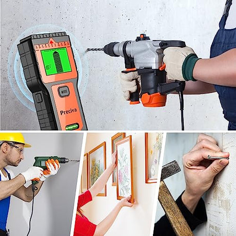 Stud Finder, Preciva Wall Scanner-8 in 1 Multifunctional Wall Detector with 6 Modes & 2 Functions for Studs, Wood, Metal, and AC Wires Detection (9V Preciva