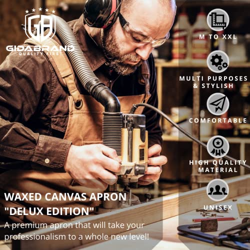 Woodworking Shop Aprons for Men and Women | 16 oz Durable Waxed Canvas Work Apron with Pockets | Cross-Back Straps | Adjustable Tool Apron Up To XXL GIDABRAND