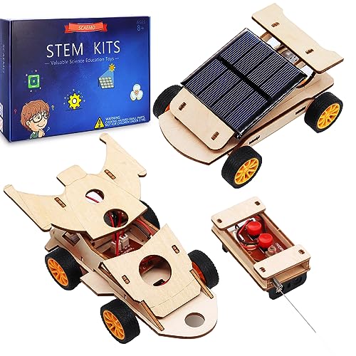 2 in 1 Science Experiment Kits for Kids,STEM Projects DIY Building Remote Control Solar Car Model Kit,3D Puzzles Wooden Motor Set,Assemble Gift Toys SCAEMO