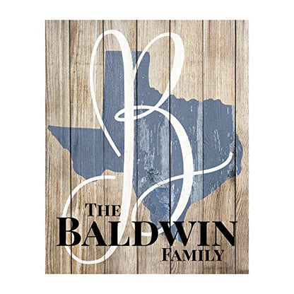 Personalized Printed Wood Family Name Sign with Established Date and State Shape Design 16x20 - WoodArtSupply