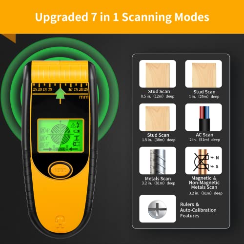 Stud Finder Wall Scanner Sensor - New 7 in 1 Electronic Wall Wood Metal Studfinder Edge Center Beam Sensor Detector with LCD Display ＆ Audio Alarm AC - WoodArtSupply