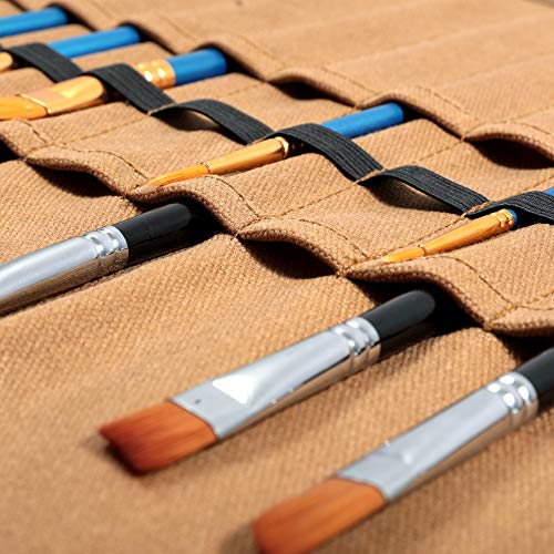 Denifiter Waxed Canvas Roll-up Pencil Bag, Heavy Duty Artist Paint Brushes Organize Pouch (Khaki) Denifiter