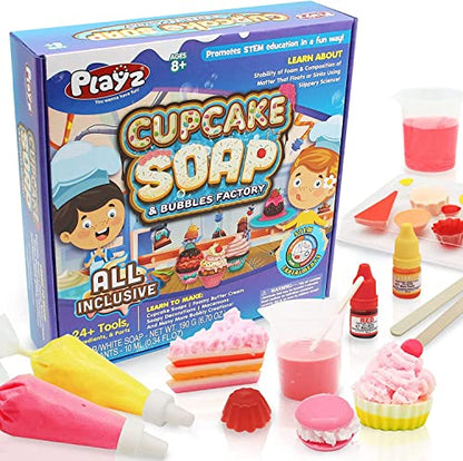 Playz Yummy Cupcake Soap & Bubbles DIY Science Kit - Fun STEM Gift for Age 8, 9, 10, 11, 12 Year Old Girls and Boys - Educational Arts and Crafts for - WoodArtSupply