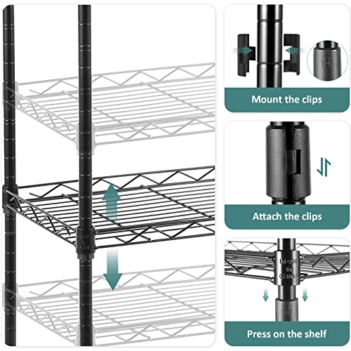 Homdox 6-Tier Storage Shelf Wire Shelving Unit Free Standing Rack Organization Adjustable Leveling Feet, Stainless Side Hooks, Black - WoodArtSupply