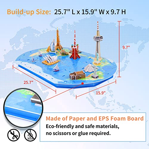 3D Puzzles for Kids World Trip Collection Toys Architecture Building Model Kits, DIY 3D Jigsaw Puzzles Educational Fun Assembly Crafts Birthday Gift