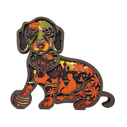 3D Carved Dachshund LED Night Light - Eco-Friendly Wooden Home Decor - WoodArtSupply