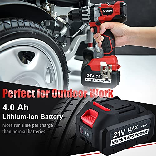 AOBEN 21V Cordless Hammer Drill, High Torque 1200 In-lbs, 1/2-Inch Power Hammer Drill Brushless, with 4.0Ah Li-ion Battery and Charger, Auxiliary - WoodArtSupply