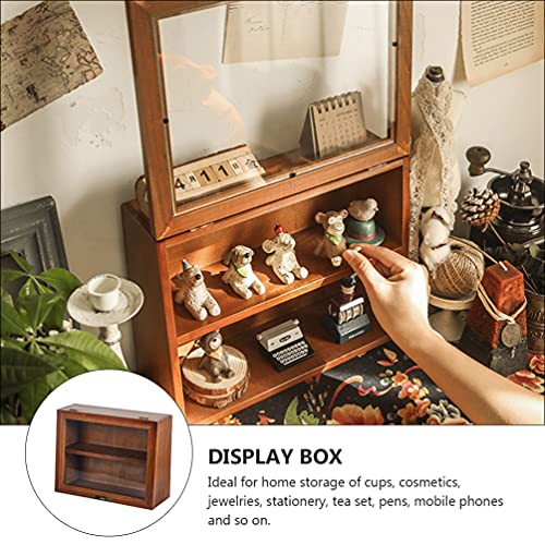 Wood Cabinet Mug Display Box, Wood Shadow Box Shot Glasses Display Case Shelf Action Figurine Display Shelf for Counter Top Collectibles Display Case