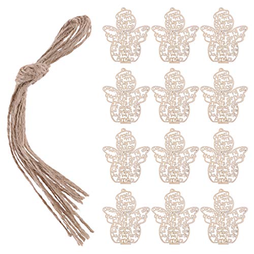 12 Pcs/Pack Wooden Hollow Out Angel for Doll Ornaments Pendants Embellishments for DIY Art Craft Projects Christmas Party Decoration with Rope Easter Youngy
