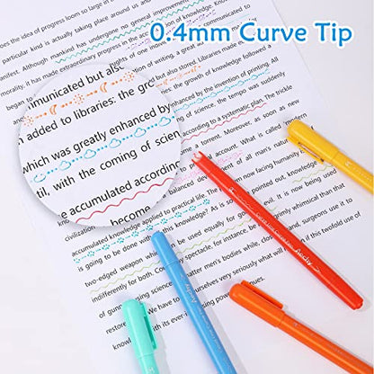 AECHY 12PCS Colored Curve Pens for Note Taking, Dual Tip Pens with 10 Different Curve Shapes & 12 Colors Fine Lines, Curve Highlighter Pen Set for - WoodArtSupply