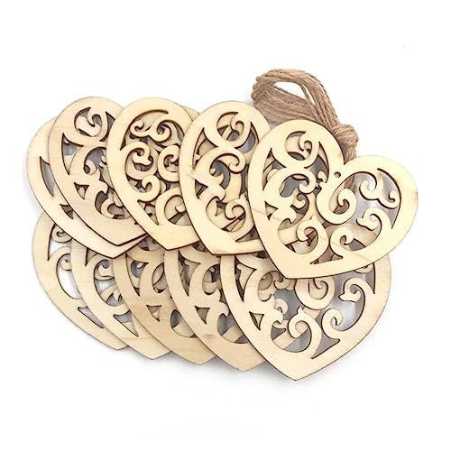 TEHAUX 10pc Unfinished Wood Shapes Heart Wood Slices Wood Heart Confetti Wood Wedding Confetti Wood Log Slices Heart Shaped Wood Unfinished Wood TEHAUX