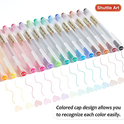 Shuttle Art Gel Ink Ball Point Pens, 15 Colors Japanese Style Pens, 0.38mm Extra-Fine Ballpoint Pens for Home, School and Office Shuttle Art