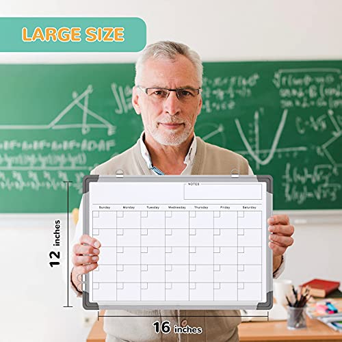 Small Monthly Calendar Dry Erase Whiteboard for Wall, 16" x 12" Magnetic Dry Erase Board, Hanging Double-Sided White Board, Portable Board for ABERLLS
