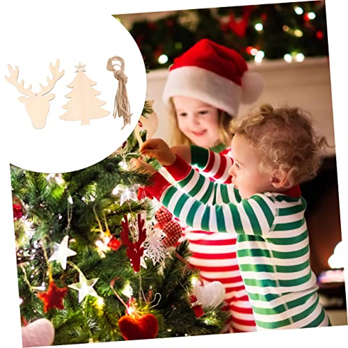 VOSAREA 40pcs Wood Chip Christmas Tree Ornaments Wooden Christmas Ornaments Unfinished Wood Slices Ornaments Wooden Reindeer Cutouts Hanging Decor VOSAREA