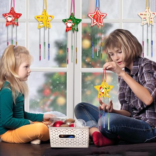 MEZOOM 8pcs Christmas Wooden Windchimes for Kid, Make Your Own 3D Star Wind Chimes Star Hanging Decoration Xmas DIY Art Craft for Christmas Winter - WoodArtSupply