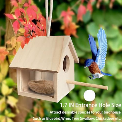 2PC Bird Houses for Outside with Pole Clearance, Bluebird House Hanging,Window Bird House Kits, Birdhouses Outdoors Hanging for Hummingbird Bluebird - WoodArtSupply