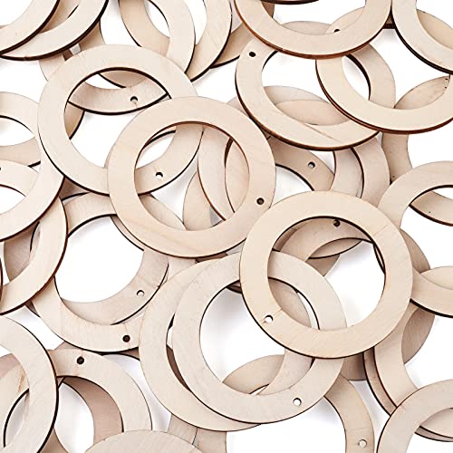 Pandahall 40pcs Unfinished Flat Round Wood Pendants 80mm Wooden Link Ring Charms Christmas Ornaments with 3mm Hole for Home Party Decoration Jewelry PH PandaHall