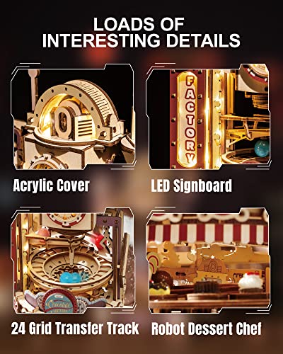 ROKR 3D Wooden Chocolate Factory Puzzle with LED Marble Run for Adults ROKR