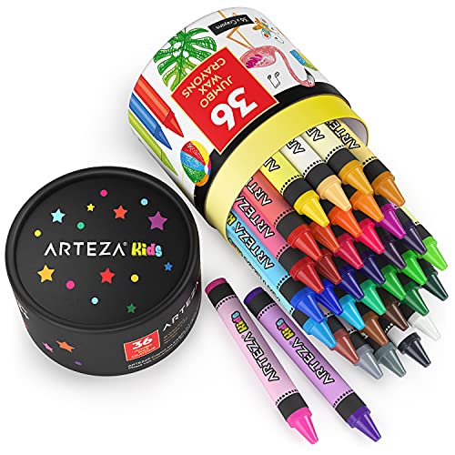 Arteza Kids Jumbo Crayons, Set of 36 Colors, Vivid Toddler Crayons from Wax, Art and School Supplies for Kids Craft and Drawing Activities - WoodArtSupply