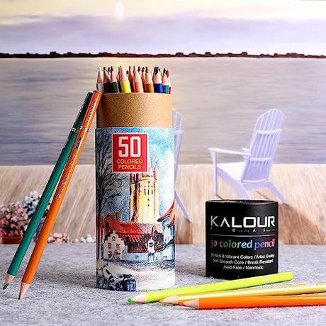 KALOUR Premium Colored Pencils,Set of 50 Colors,Artists Soft Core with Vibrant Color,Ideal for Layering Blending Shading,Color Pencils for Adults KALOUR