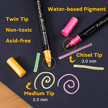 Sunshilor Calligraphy Metallic Marker Pens Dual Tip Chisel and Medium Point Pens for Black Paper, Rock Painting, Easter Egg, Halloween Pumpkin, Card - WoodArtSupply