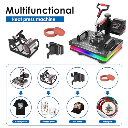 Seeutek 5 in 1 Heat Press Machine 12x15 inch 360-Degree Swing Away Digital T Shirt Pressing Machine Multifunction Heat Transfer Sublimation Combo for - WoodArtSupply