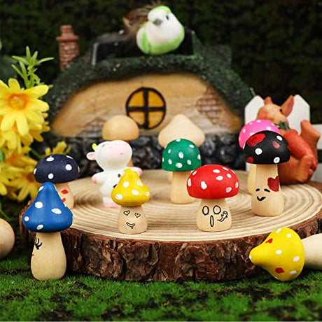 48-Piece Wooden Mushroom Set, 6 Different Sizes and Cute Shapes Unfinished Wooden Mushrooms Perfect for Art Project Crafting and Fairy Themed Spring Ioffersuper