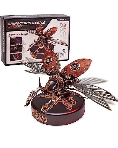 ROKR 3D Puzzles for Adults Electric Insect Metal Model Building Kit Desk Toys Hobby Kit for Adults Gift for Teens (Rhinoceros Beetle) - WoodArtSupply