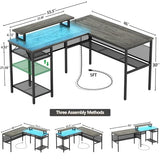 L-Shaped Ergonomic Computer Desk with Smart LED Lights and Versatile Power Outlets iSunirm