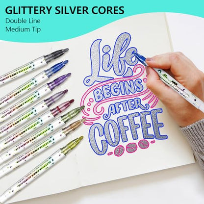 ALEMHOP Shimmer Marker Set - Art Supplies for Girls - Outline Markers for Kids - Metallic Markers Glitter Pens - 8 Pack - WoodArtSupply