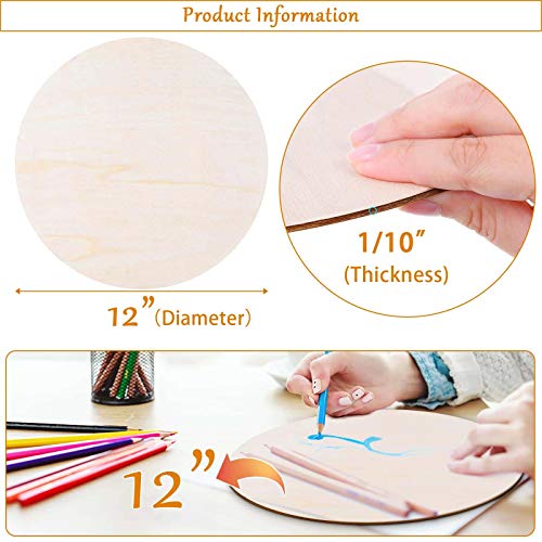 20 Pieces 12 Inch Round Wood Discs for Crafts, Audab Unfinished Wood Circles Wood Rounds Wooden Cutouts for Crafts, Door Hanger, Door Design and Audab