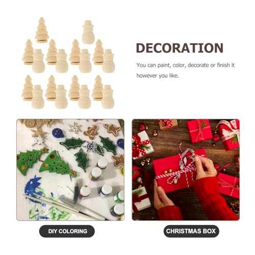 VILLCASE Unfinished Wood Christmas Tree Snowman Blank Wooden Peg Dolls Xmas Tree DIY Wooden Snowman Peg for Christmas Painting Coloring Arts Projects