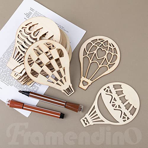 Framendino, 30 Pack Unfinished Wooden Cutouts Hot Air Balloon Shape Wood Pieces Balloon Cutout for DIY Craft Home Decoration Framendino