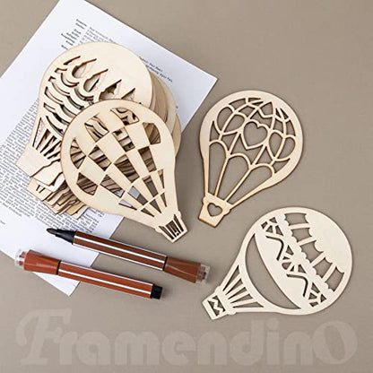 Framendino, 30 Pack Unfinished Wooden Cutouts Hot Air Balloon Shape Wood Pieces Balloon Cutout for DIY Craft Home Decoration